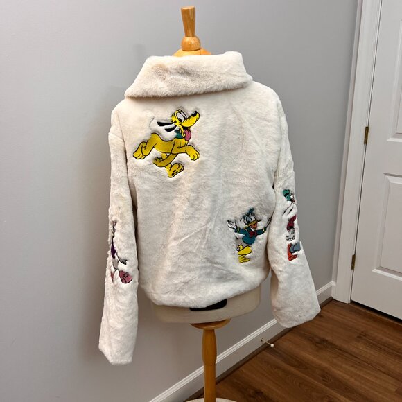 Disney Parks Disneyland Mickey Mouse & Friends embroidered Cream Plush Jacket L - Picture 6 of 16